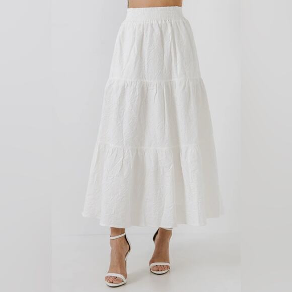 NWT Endless Rose Floral Texture Tiered Midi White Skirt Size Medium - Picture 2 of 10